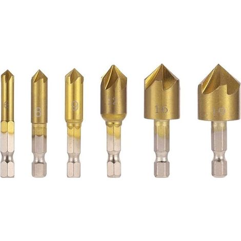 Set mit 6 Senkbohrern (82°-Winkel) für Holz, Schnellwechselsystem, 6 bis 19 mm (1/4)
