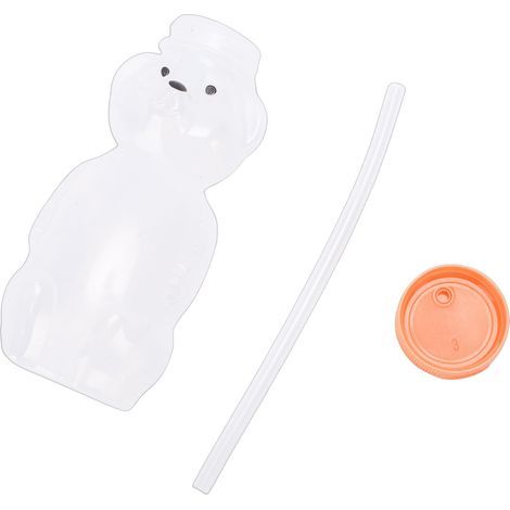 Gobelets à paille ours, 230 ml, bouteilles réutilisables étanches avec pailles en silicone, couvercle orange polyvalent, 4 unités. (1/5)