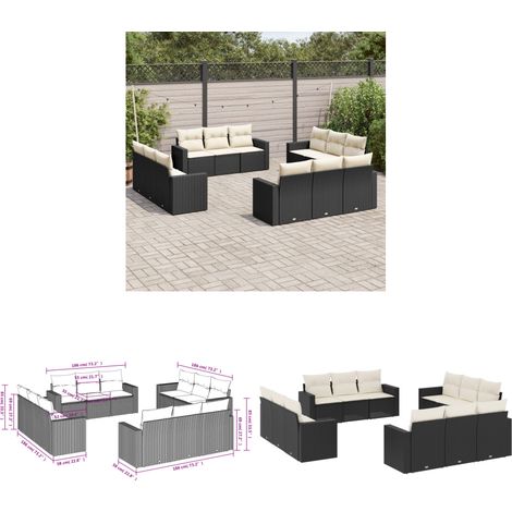 Salon de jardin 12 pcs avec coussins noir résine tressée - Salon De Jardin - Mobilier De Jardin - Salon Extérieur - Ensemble Canapé Jardin - Set De Salon De Jardin - Home & Living (1/3)
