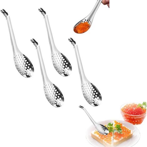 4 piezas, Cucharas de mesa de acero inoxidable 304, Cuchara sopera, Largo 17 cm, Adecuada para separar caviar, claras y yemas de huevo, Plateada (1/5)