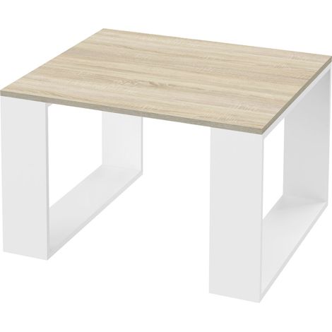 ML-Design Mesa de Centro 65 x 65 x 40 cm Tablero de Madera de Roble Patas Metálicas Blancas Mesita Cuadrada Auxiliar para Salón y Oficina Mesilla Estilo Moderno Velador de Sofá para Té y Café Cómoda