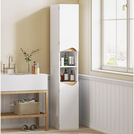 Mobile bagno alto e stretto bianco 30 x 34,6 x 180,5 cm con 2 ante e 2 vani aperti (1/5)