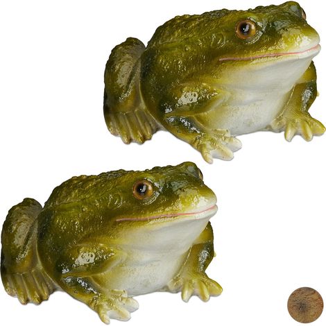 Set of 2 Relaxdays Garden Frog Figurines, Weatherproof, Balcony, Patio, Pond, Poly-resin, Decor Toad Ornament, Green