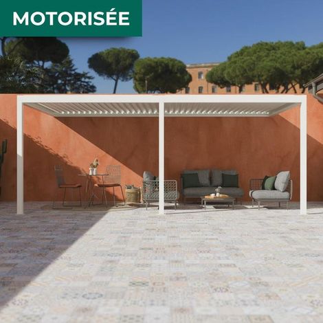 Pergola Bioclimatique Adossée Motorisée Éclairée Aluminium 6x3 Blanc Caleta France (1/3)