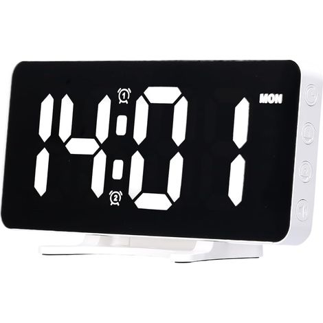 LED digital alarm clock, electronic clock with 6.7-inch mirrored surface, switchable 12/24-hour display with 2 alarm settings and 4 adjustable brightness levels (1/5)