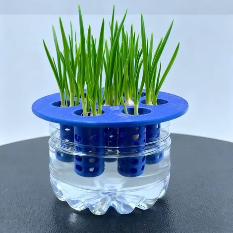 2 pots de plantes hydroponiques DIY pour jardinage domestique, moule de plantation imprimé en 3D, kit de culture sans terre pour ail, oignons verts et herbes de cuisine, Bleu (1/5)