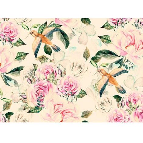 Papier peint panoramique floral pour salon Tapisserie panoramique élégant motif oiseau Papier peint panoramique nature original pour chambre (1/4)