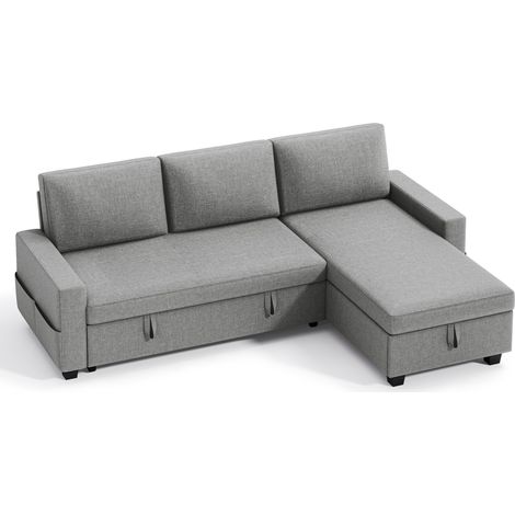 Bealife 205 cm Canapé d'Angle Convertible avec Coffre, Gris Clair (1/5)