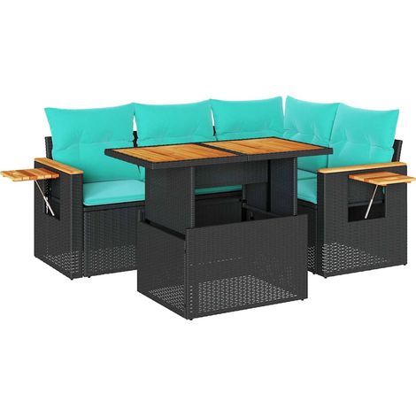 5tlg. Garten-Sofagarnitur mit Kissen Schwarz Poly Rattan Akazie vidaXL