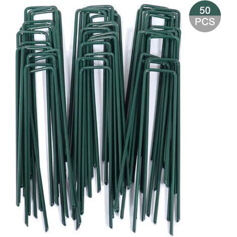 Paillage pour plante,50pcs Piquets de Fixation pour Jardin, Pelouse Agrafes en Forme de U pour Bâche Anti-Mauvaises Herbes, Galvanisés à Chaud (150 mm de Hauteur) (1/5)