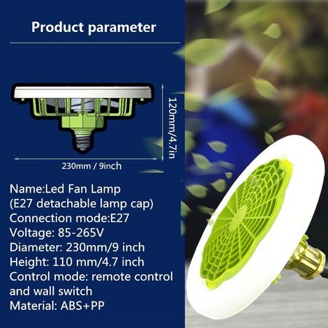 Lampe ventilateur E27/E26 avec télécommande, réglage de la vitesse du ventilateur et éclairage intégré, modèle transfrontalier tendance, blanche. (1/2)