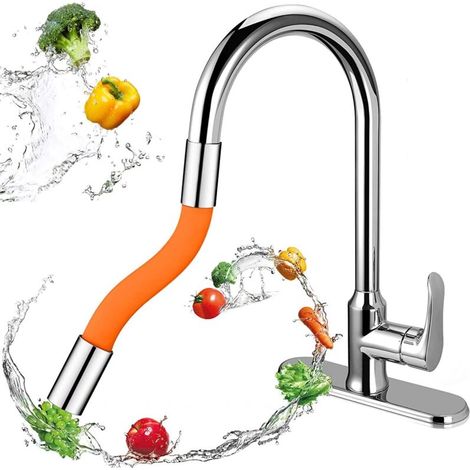 Rallonge de robinet de 20 cm de long, tuyau d'extension de robinet à 360 °, tuyau de robinet à plier, convient pour la cuisine, la salle de bain et l'extérieur (orange)， (1/5)