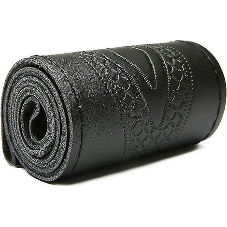 Housse de volant universelle en cuir véritable gaufré de 37 à 38 cm, en cuir de vachette tressé avec fil noir. (1/4)