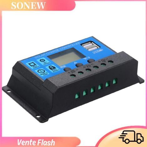 Sonew Contrôleur de solaire 60A 12V / 24V Contrôleur Solaire Chargeur Batterie Sortie USB 5V 2.5A Bleu piscine spot Bleu et 40A (1/5)