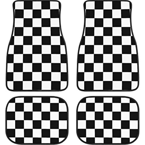 Tapis de sol de voiture Irovami à motif quadrillé, universel, avant et arrière, antidérapant, à roulettes, noir. (1/5)