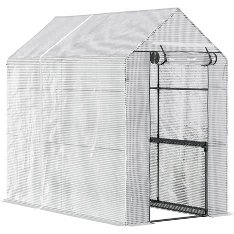 Serra da giardino in PE con ripiano a 2 livelli, serra da balcone, copertura rinforzata da 140 g/m², struttura in acciaio, porta avvolgibile con cerniera, per ortaggi, piante e fiori, 186 x 120 x 190 