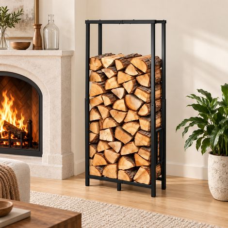 TolleTour Holzregal für Kamin mit variabler Länge und Höhe, 45/60/75 × 25 × 95/132/170 cm, bis 400 kg Traglast, 400 kg, schwarz beschichtetes Eisen (1/5)