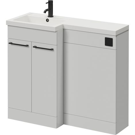 Napoli 390 Gloss Grey Pearl 1000mm 2 Door Vanity Unit Toilet Suite with Left Hand Square Lucia Basin - 1000mm - Matt Black 160mm HandleWithout Kingston Toilet Pan