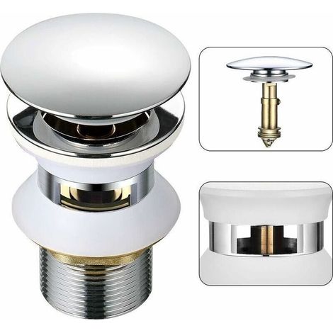 Universel Bonde Lavabo avec Trop-plein Pop-Up Automatique Push Open Click Clack pour Salle de Bain 1-1/4" en Laiton Chromé,DEBUNS (1/5)