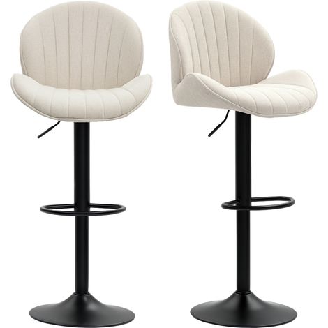 HOMCOM Set 2 Sgabelli Moderni a Conchiglia in Tessuto Effetto Ciniglia Beige