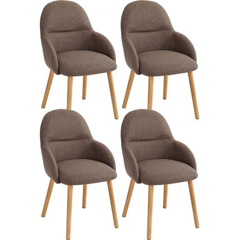 GOEURVANT - Set of 4 - Mocha Brown - Textured Fabric - Ergonomic Dining Chairs with Sloped Arms, Sturdy Wood Legs & 150KG Load Capacity (1/5)