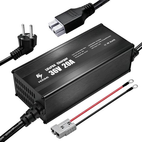 Chargeur LiFePO4 36 V 20 A, chargeur lithium-fer phosphate 43,8 V, boîtier en aluminium avec prise Anderson 50 A, chargeur de maintien avec fonctions de sécurité complètes (1/5)