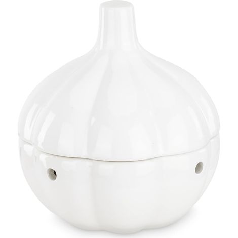Contenant à ail en céramique blanche pour plan de travail cuisine, pot de rangement pour épices et condiments, accessoire culinaire élégant, 1 pièce