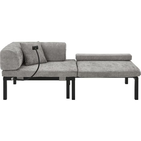 Divano letto singolo pieghevole in legno e velluto grigio chiaro HOMVRA (1/5)