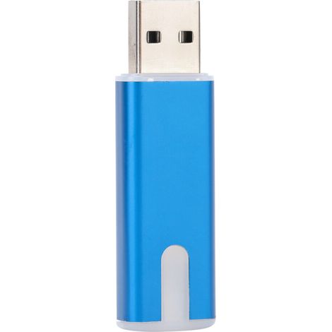 Esta memoria USB azul está lista para usar y almacenar datos digitales. Su tapa protectora garantiza un almacenamiento seguro, y su carcasa metálica mate antideslizante es duradera. (1/4)