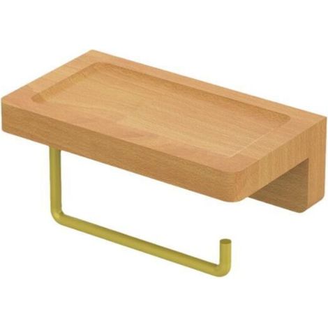 Porte-papier toilette double en bois massif de hêtre – Fixation murale autocollante ou à vis – Coins arrondis – Décoration pour salle de bain (1/4)