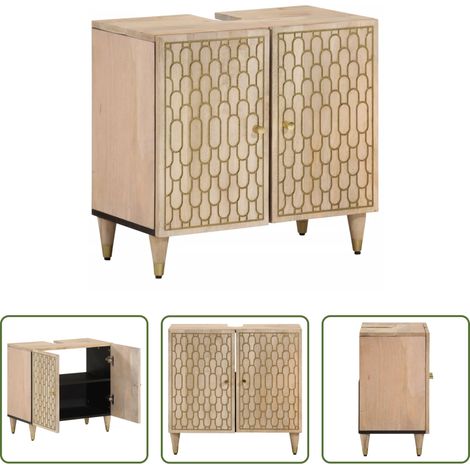 Meuble sous évier -  Armoire lavabo de salle de bain bois massif de manguier (1/5)