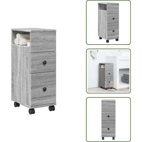 Mobiletto portaoggetti - vidaXL Mobile da Bagno Stretto con Ruote Grigio Sonoma in Truciolato - Mobile da bagno con ruote