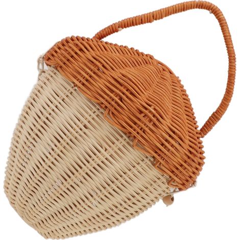 Panier de rangement en rotin tressé forme champignon avec couvercle, panier à fruits mural décoratif accessoire photo déco chambre (1/5)