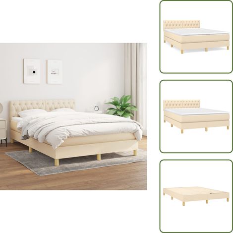 Cama con cabecero ajustable - vidaXL Cama box spring con colchón tela color crema 140x190 cm - Colchón ensacado