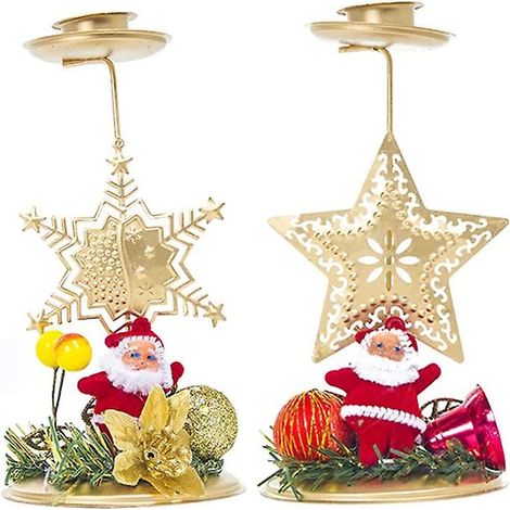 Centre de table de Noël avec bougeoirs, bougeoirs dorés Père Noël pour décoration de table (2 pièces) (1/5)