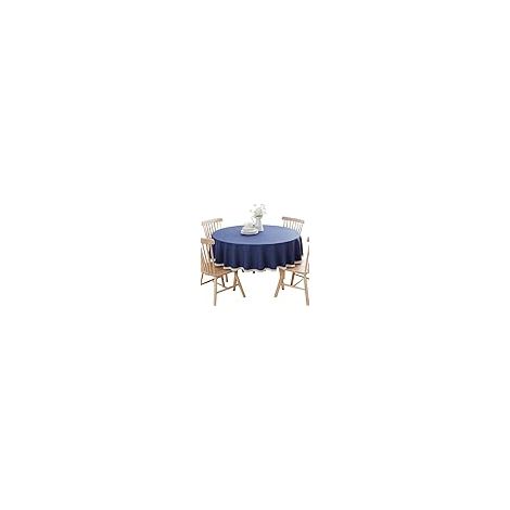 Nappe Ronde en Coton et Lin Protéger et décorer la Table Bleu Foncé Diamètre 160 cm (1/5)