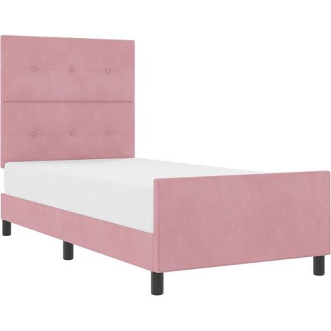 Matelas à ressorts avec tête de lit, rose, 80 x 200 cm, tissu velours. (1/5)