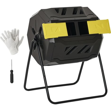 Outsunny 160L Tumbling Compost Bin Outdoor Dual Chamber 360° Rotating Yellow