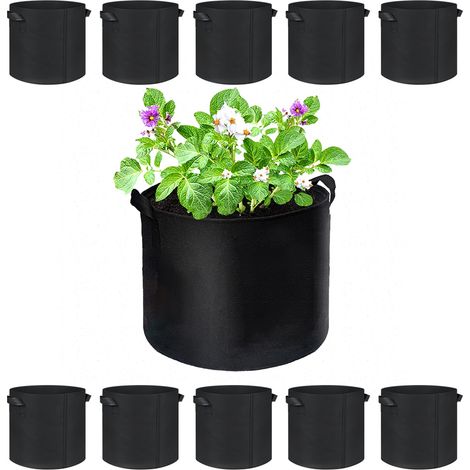 Bolsas de lona transpirables de 5 galones para plantar (paquete de 10) – Bolsas para plantar en huertos de setas y hortalizas (1/5)