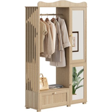 Armoire entrée avec miroir 2 portes tiroir et portant ouvert rangement