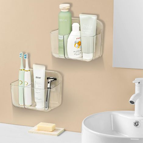 Étagère Salle de Bain 2 Pièces,Étagère de Douche Sans Perçage Fixation Murale,Organisateur pour Shampoing et Gel Douche,Idéal Salle de Bains et Cuisine (1/5)