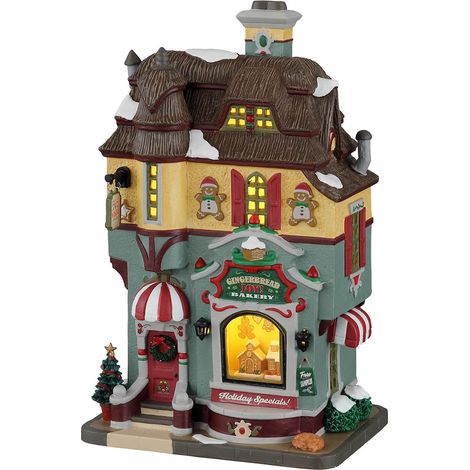 Gioia di Pan di Zenzero, edificio illuminato per villaggio di Natale in porcellana (1/4)