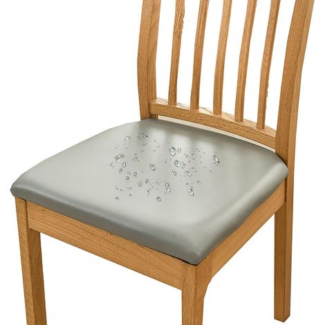 Housse Assise Chaise Lot De 4 Housse De Chaise Imperméable, PU Cuir Gris (1/4)