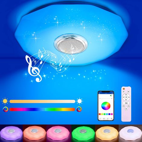 Plafonnier LED avec Télécommande Bluetooth, RGB couleur variable, intensité réglable pour chambre salon salle de bain