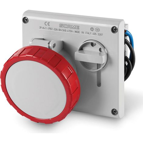 Prise socle à encastrer verrouillable 3P+N+T 32A femelle clapet bleu 200-250V 50/60Hz 136x125mm 6h étanche IP67 OMNIA (1/3)