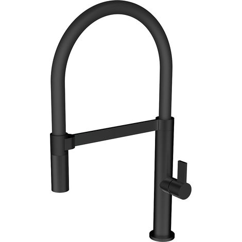 Küchenarmatur CA1112BK mit flexiblem Gummischlauch und Halterung, schwenkbar und druckfest, schwarz matt (1/2)
