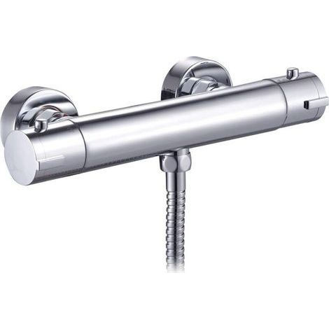 Garden FutureRobinet thermostatique mural chromé – Laiton massif avec bouton de sécurité – Sortie G1/2 – Verrouillage à 38°C pour éviter les brûlures (1/5)
