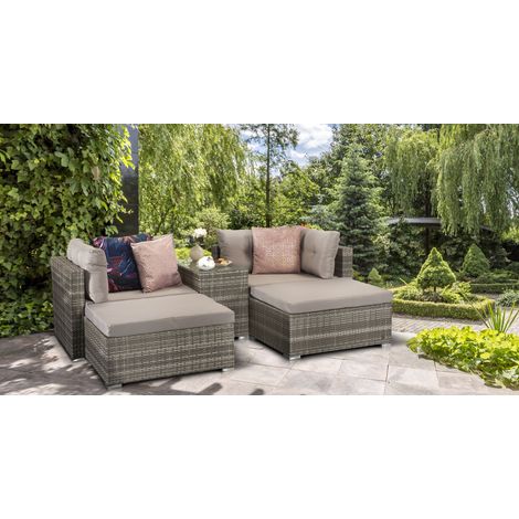 Signature Weave Harper Wicker Modular Stackable Sofa Lounger Chair Set Grey