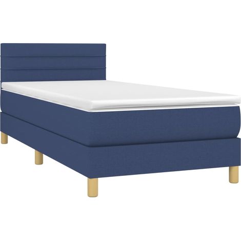 Box Spring Bed with Mattress&LED Blue 100x200cm Fabric vidaXL (1/4)