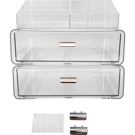 Présentoir à maquillage empilable à 3 niveaux pour coiffeuse de salle de bain, avec porte-pinceaux à lèvres et rouge à lèvres en plastique transparent. (1/5)